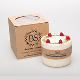 Large raspberry candle with red wax berry decorations - handmade soy candle by Beauty Scents