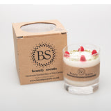 Large glass raspberry candle with red wax berry decorations - handmade soy candle by Beauty Scents