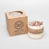 Large pillar soy candle with real rose petals, 8.5cm height, 9cm diameter, handmade romantic candle