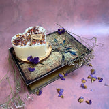 Large heart soy candle with rose petals side view, 5cm height romantic statement candle