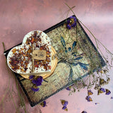 Large heart soy candle with rose petals front view, vegan-friendly romantic centerpiece candle