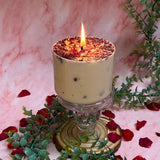 Large rose petals candle burning flame illuminated dried petals vintage styling Beauty Scents handmade