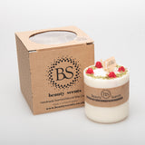Medium raspberry candle with red wax berry decorations - handmade soy candle by Beauty Scents