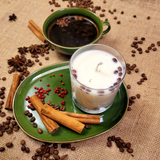 Small glass coffee bean candle front view showing coffee beans arrangement in glass
