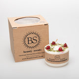 Small raspberry candle with red wax berry decorations - handmade soy candle by Beauty Scents