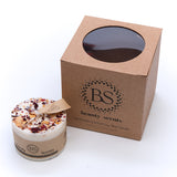 Small pillar soy candle with real rose petals, 5cm height, 7.5cm diameter, handmade romantic candle