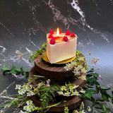 Small heart raspberry candle profile view with red wax berry decorations - available in 4 scents