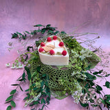 Small heart raspberry candle side profile showing compact heart shape perfect for romantic gifts
