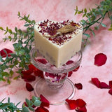 Small heart soy candle with rose petals front view, vegan-friendly romantic candle