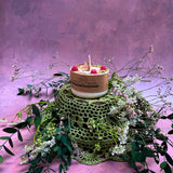 Small raspberry candle side profile showing compact size perfect for small spaces
