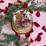 Beauty Scents small rose petals scented soy candle with natural botanical decoration and kraft paper label