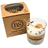 Large glass coffee bean candle with branded packaging box from Beauty Scents
