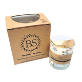 Small glass coffee bean candle with branded Beauty Scents packaging box