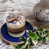 Medium Wild Flowers scented soy candle 500g with blue cornflowers decoration on white wax, Beauty Scents branded kraft paper band, pillar style handmade candle