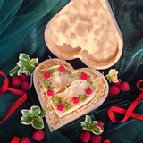 Wooden heart box with handmade candle and raspberry decoration