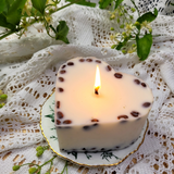Large heart coffee bean candle top view showing heart shape and coffee beans arrangement