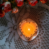 Large heart coffee bean candle detail shot showing coffee beans embedded throughout