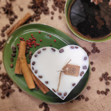 Large heart coffee bean candle angle view with coffee beans decoration