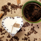 Large heart coffee bean candle front view showing heart shape and coffee beans arrangement