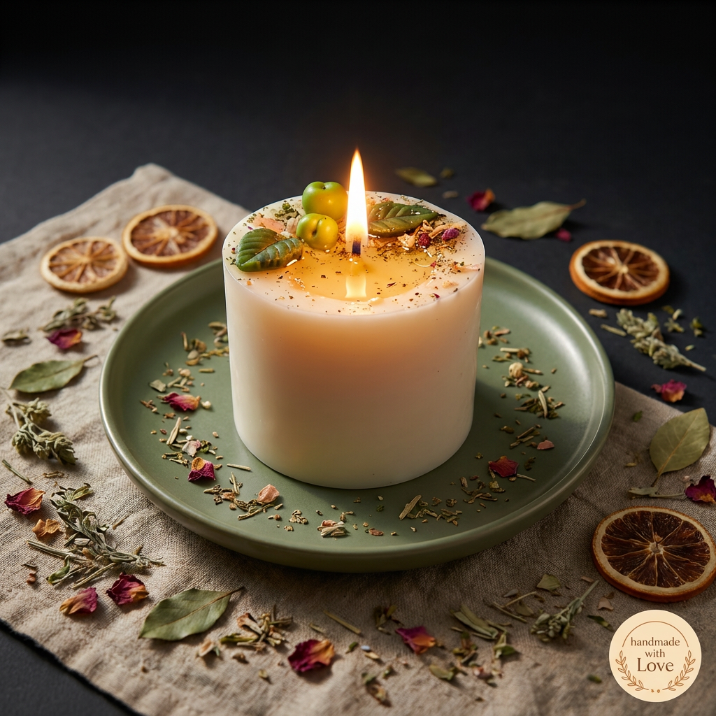 Large Candle With Apples