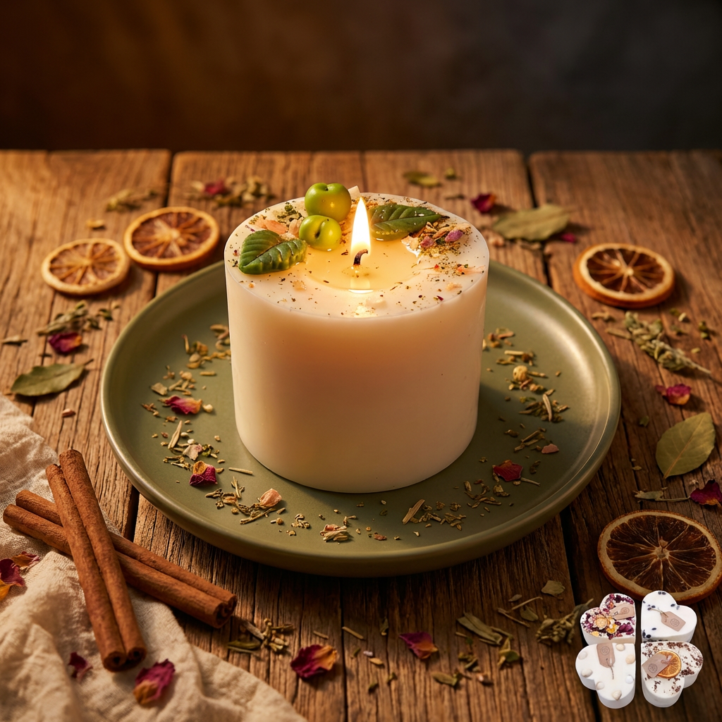 Large Candle With Apples