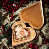 Heart Gift Box open view showing large heart-shaped mulled wine candle with festive Christmas decorations and red berries