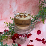 Large glass container rose petals scented candle with crushed dried flowers on elegant crystal stand - Beauty Scents handmade soy candle