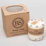 Medium coffee bean candle with branded Beauty Scents packaging box