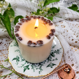 Medium coffee bean candle top view showing coffee beans arrangement and wick