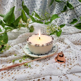 Medium low coffee bean candle top view showing coffee beans arrangement and wick