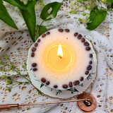 Medium low coffee bean candle side angle showing natural coffee beans pattern