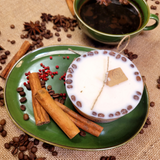 Medium low coffee bean candle front view showing coffee beans arrangement