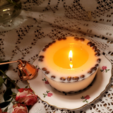 Medium low coffee bean candle final lifestyle shot with coffee bean decoration