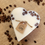Small heart coffee bean candle top view showing heart shape and coffee beans arrangement