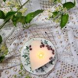 Small heart coffee bean candle side angle showing natural coffee beans pattern
