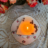 Small heart coffee bean candle final romantic shot with natural coffee beans