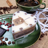 Small heart coffee bean candle angle view with coffee beans decoration