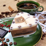 Close-up detail of small heart coffee bean candle showing coffee beans in wax