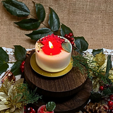 Small Winter Poinsettia candle top view showing white soy wax with festive botanical decoration