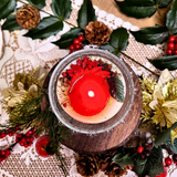 Small Winter Poinsettia pillar candle main product image with red poinsettia flowers on white wax