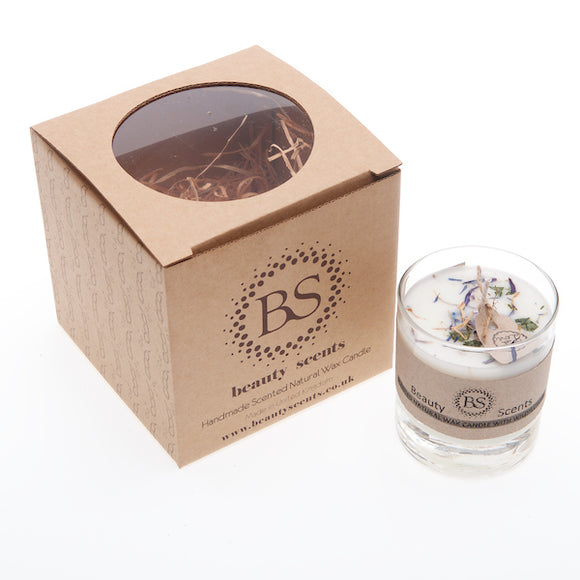 Small Scented Soy Wax Candle With Wild Flowers In Glass Container