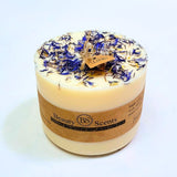 Large Wild Flowers handmade soy candle 700g with blue cornflowers decoration, natural twine wick and Beauty Scents label - clean white background product photography