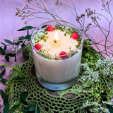 Large Candle with Raspberry in glass container