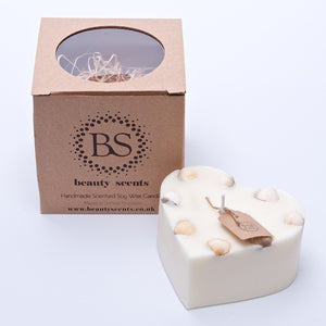 Large Heart Scented Soy Wax Candle With Sea Shells